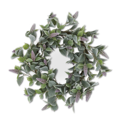 Purple Grape Hyacinth w/Flocked Leaves Wreath