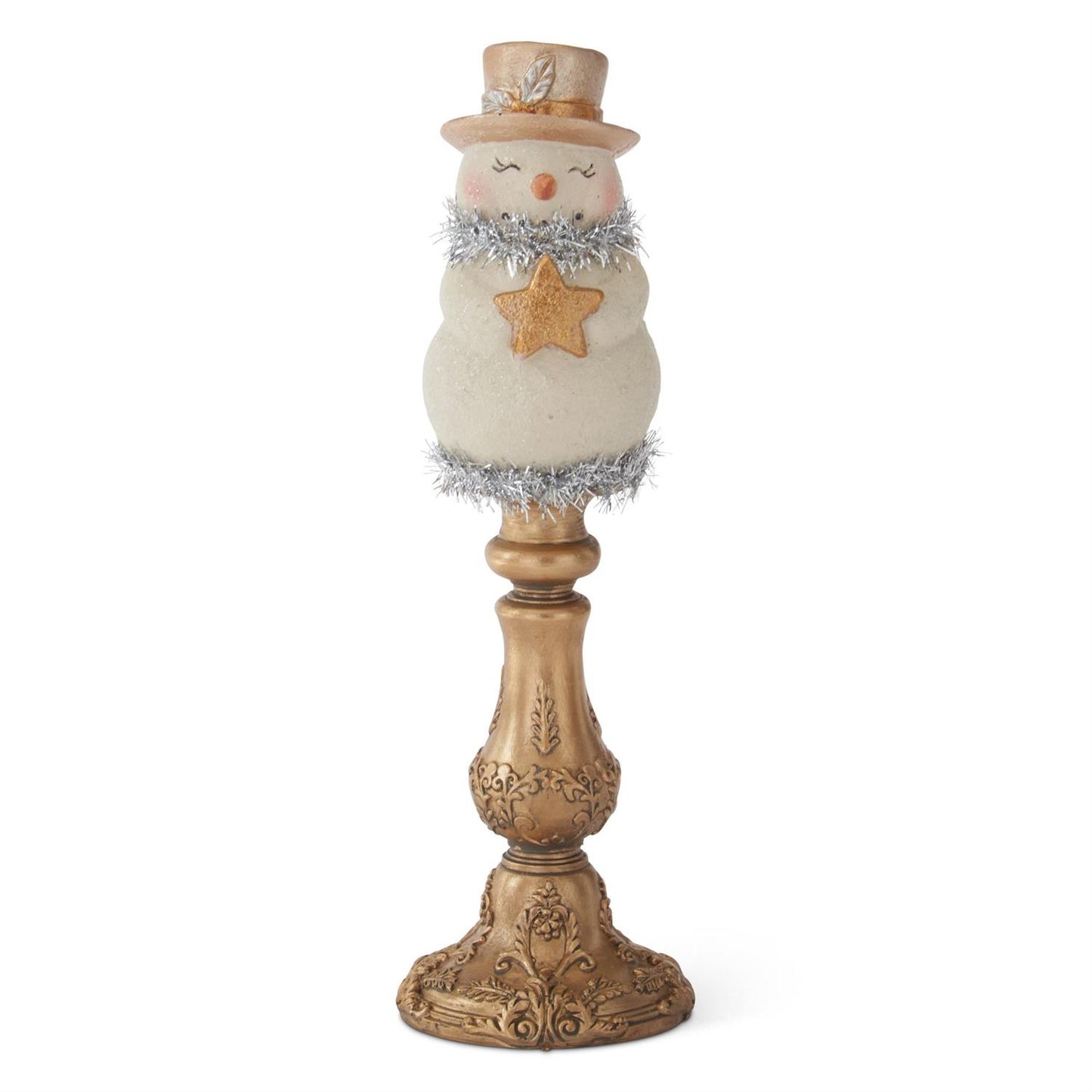 Snowman on Pedestal with Silver Tinsel Collar