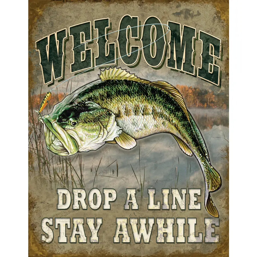 Welcome Bass Fishing Tin Sign