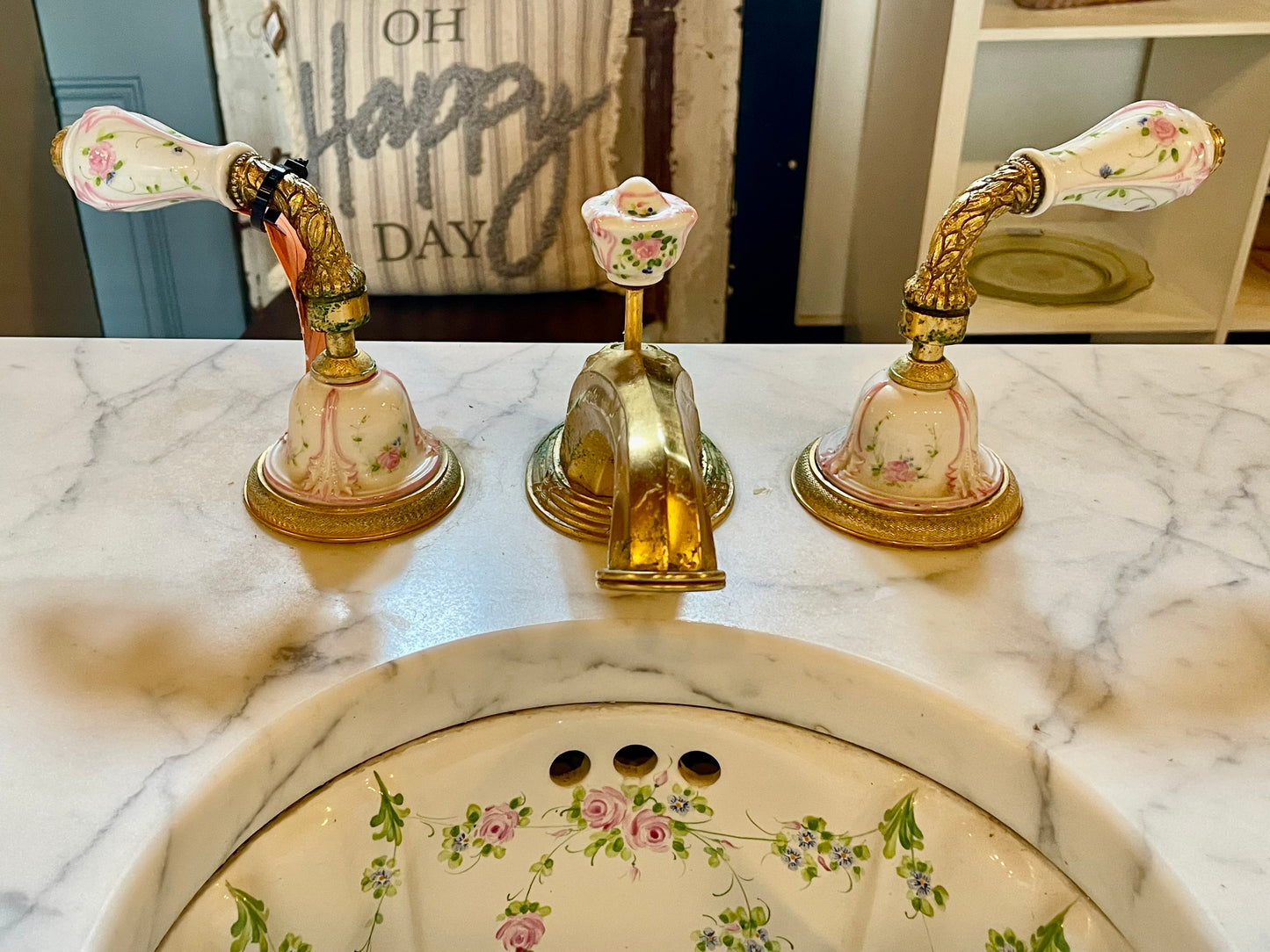 Vintage Marble-Top Vanity with Brass Fixtures (Store Pick Up Only)