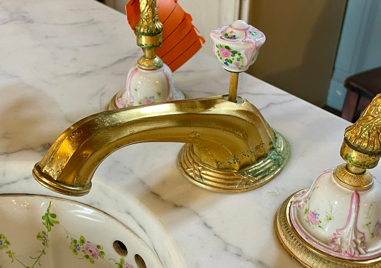 Vintage Marble-Top Vanity with Brass Fixtures (Store Pick Up Only)