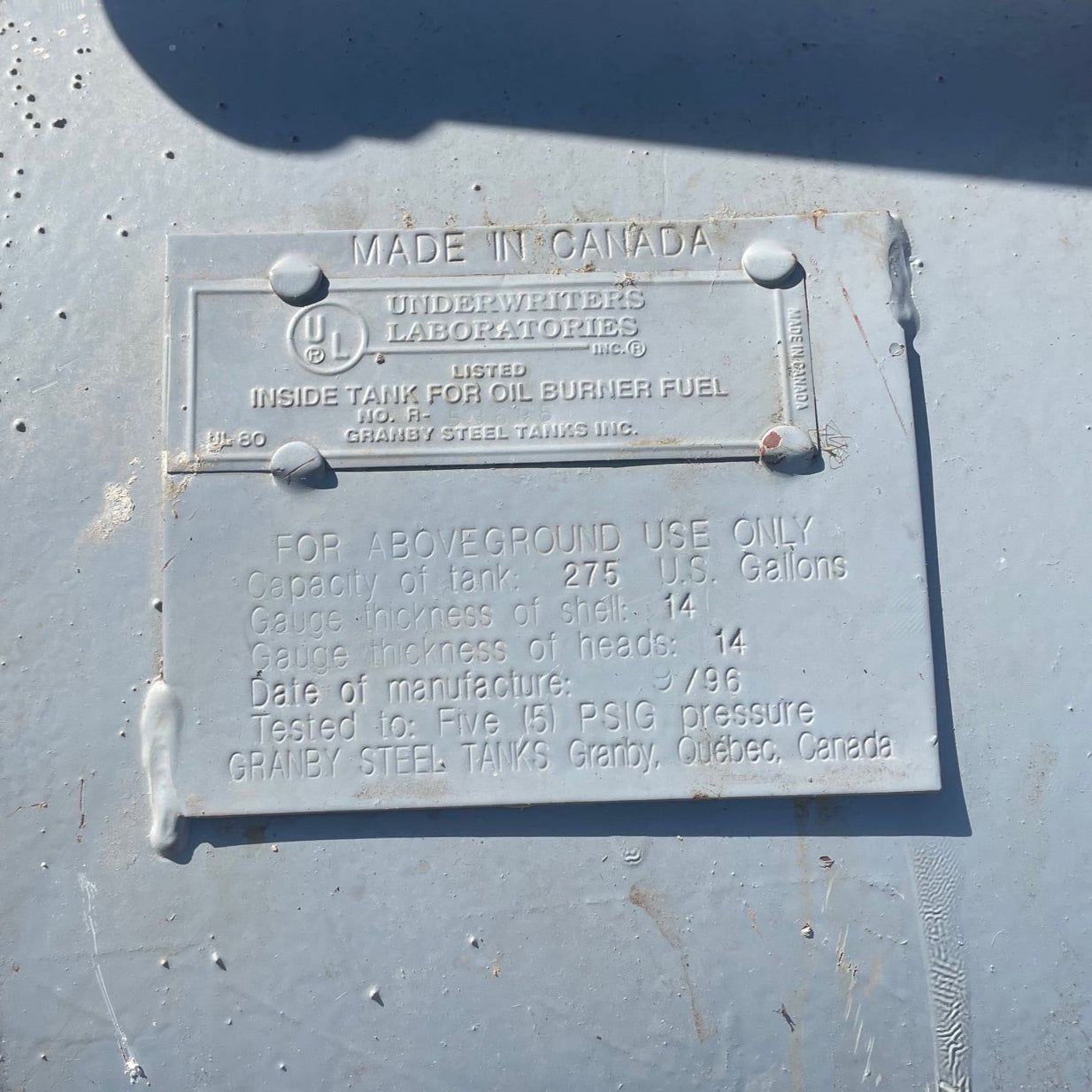 275 Gallon Oil Tank (Store Pick Up Only)