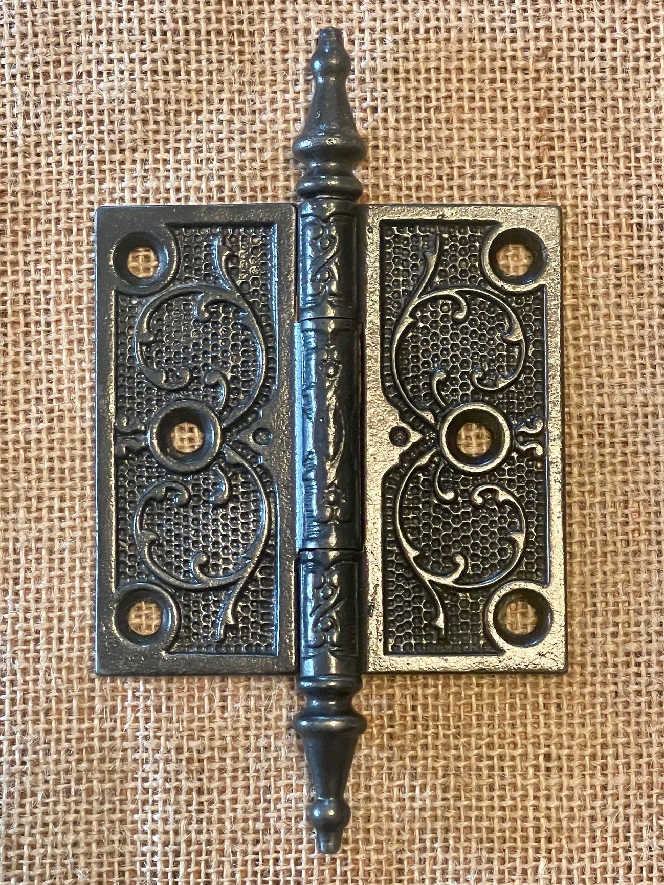 Antique Decorative Cast Iron Steeple Tip Door Hinge - 3½" x 3½"