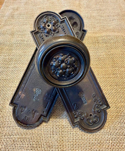 Antique Brass Sargent & Co Doorknob and Plate Set