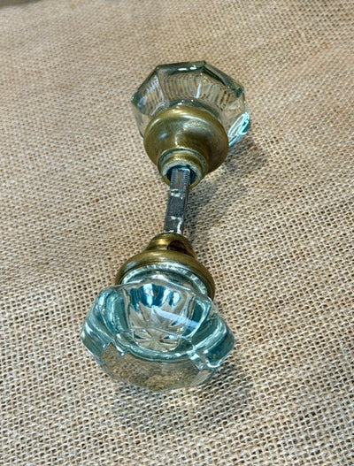 Antique 8 pt. Glass Door Knob Set with Brass Trim