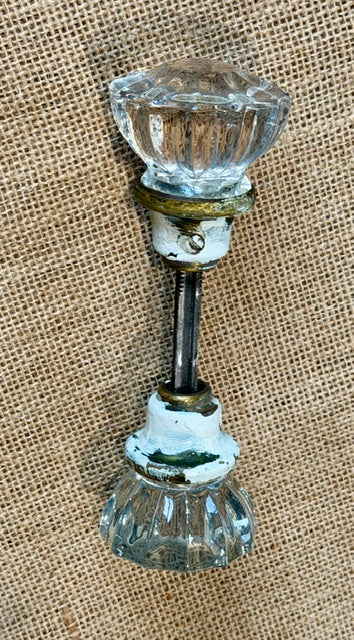 Antique 12 pt. Glass Door Knob Set with Brass Trim
