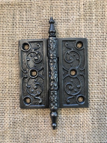 Antique Decorative Cast Iron Steeple Tip Door Hinge - 3½" x 3½"