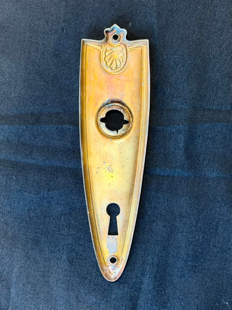Antique Stamped Brass Plated Steel Doorknob Plate - 6"