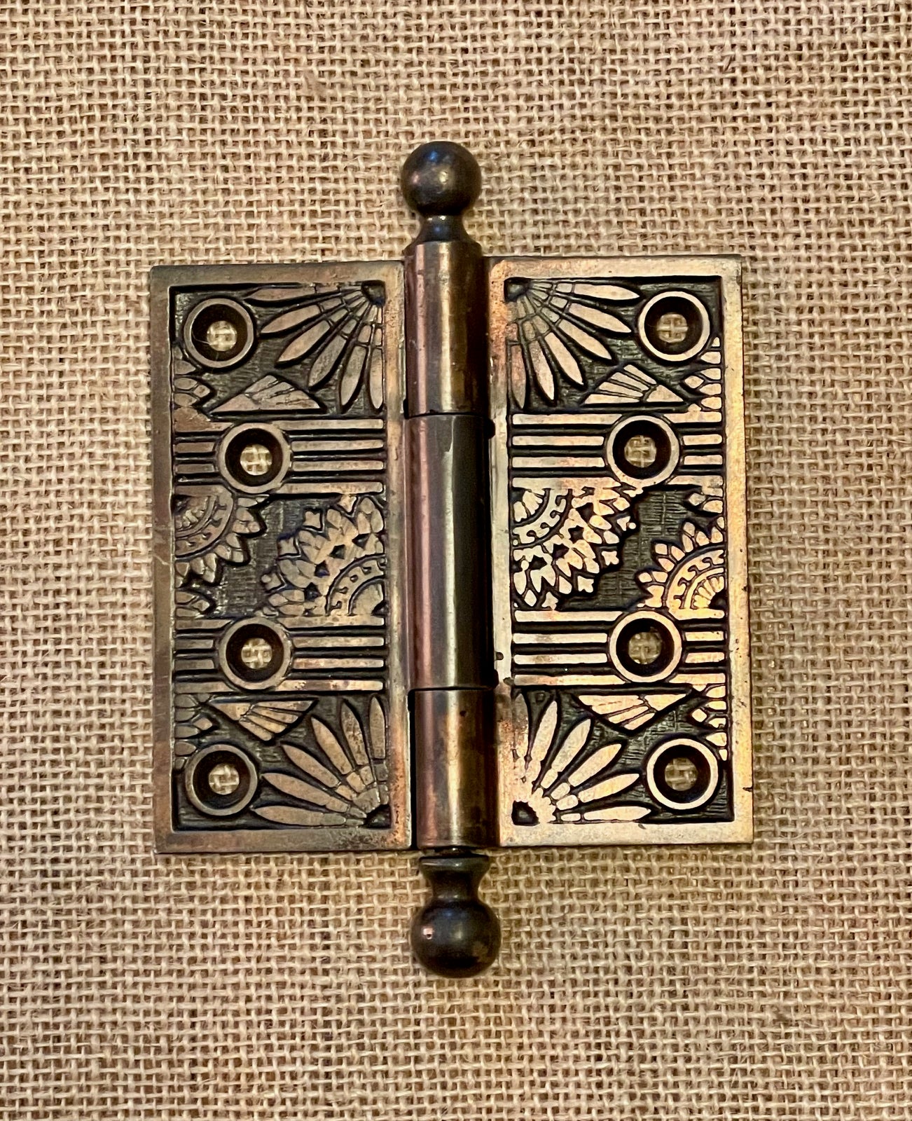 Antique Decorative Cast Bronze Ball Tip Door Hinge - 4" x 4"
