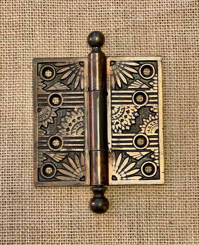 Antique Decorative Cast Bronze Ball Tip Door Hinge - 4" x 4"