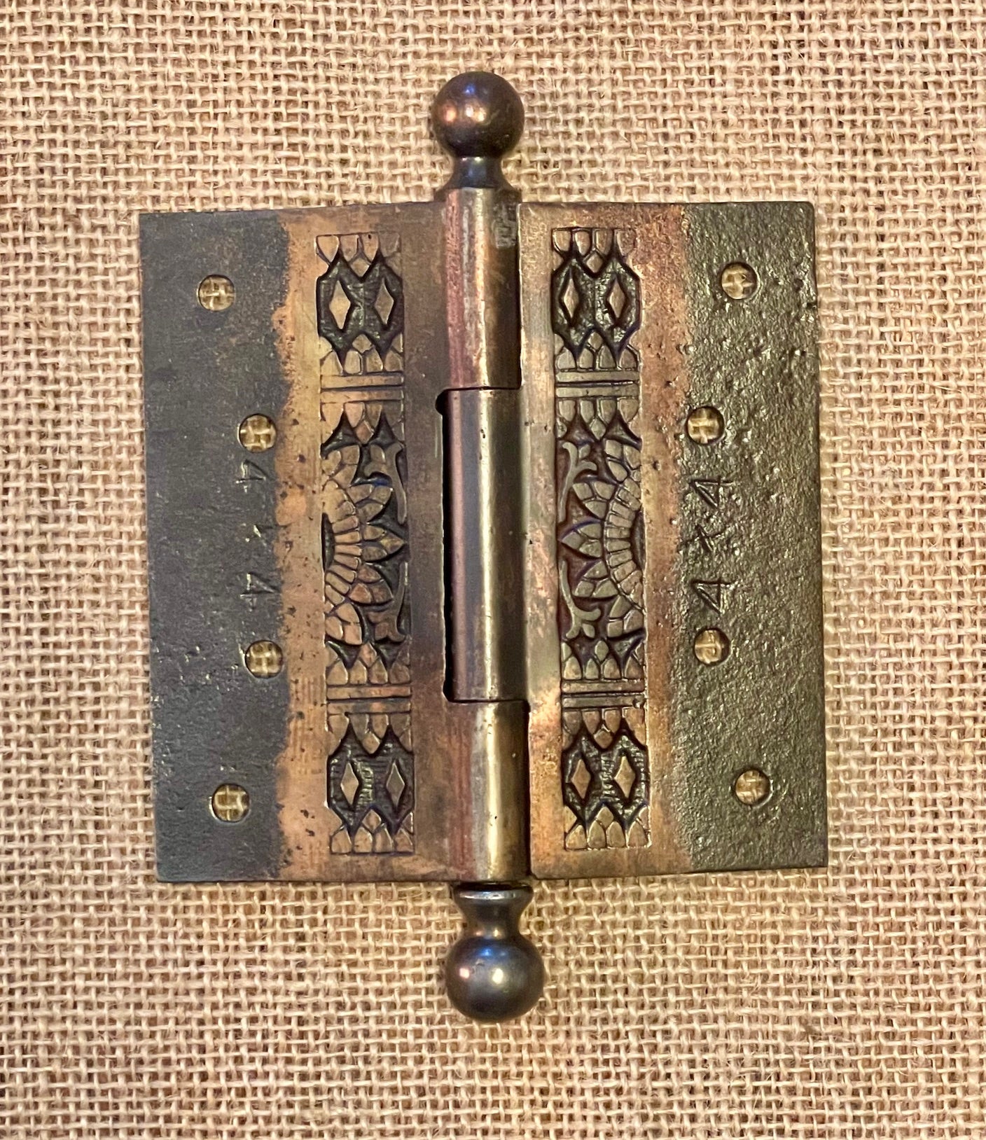 Antique Decorative Cast Bronze Ball Tip Door Hinge - 4" x 4"