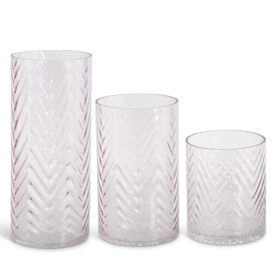 Transparent Pink Chevron Embossed Glass Vases - 3 Sizes (store pick up only)
