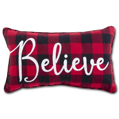 Rectangular Red & Black Buffalo Check BELIEVE Pillow