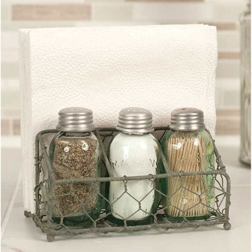 Chicken Wire Salt Pepper and Napkin Caddy