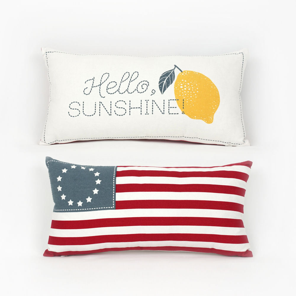 Reversible Hello Sunshine/USA Flag Pillow