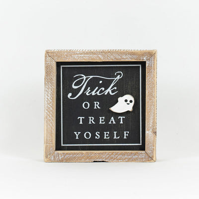 Reversible Trick Or Treat Yoself/Pumpkin Spice Block Sign
