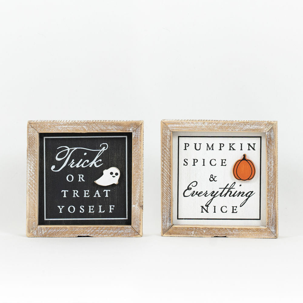 Reversible Trick Or Treat Yoself/Pumpkin Spice Block Sign