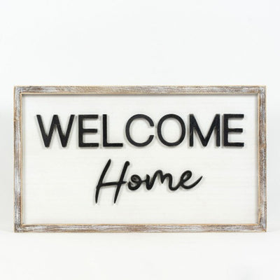 Reversible Wood Framed Welcome Home & Tree Sign welcome