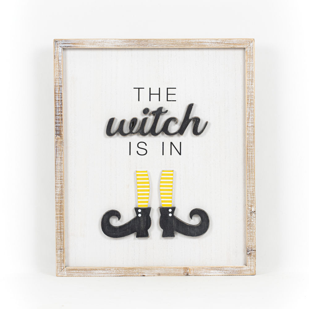Reversible The Witch Is In/I Love Fall Most of All Block Sign