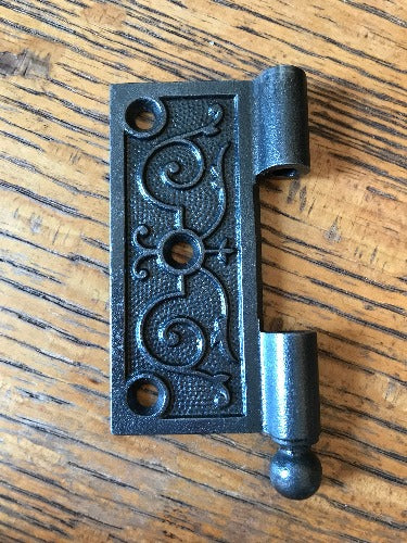 Antique Cast Iron Ball Tip Door Hinge, Left Half Only - 3½" x 3½" front