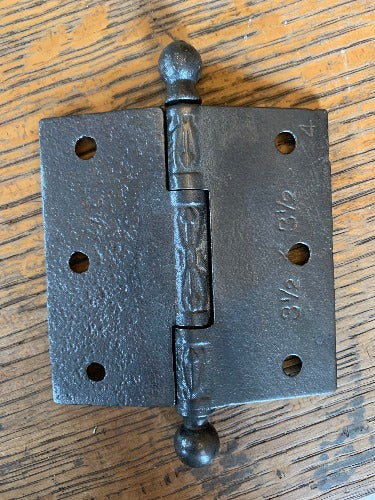 Antique Decorative Cast Iron Ball Tip Door Hinge - 3½" x 3½" back