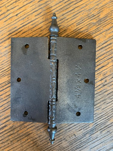 Antique Decorative Cast Iron Steeple Tip Door Hinge - 4½" x 4½" back