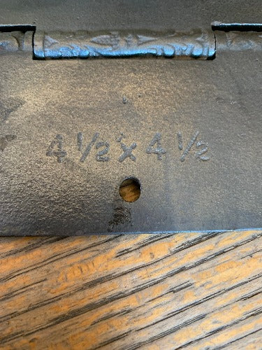 Antique Decorative Cast Iron Steeple Tip Door Hinge - 4½" x 4½" stamp