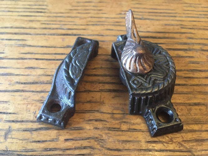 Antique Cast Iron & Bronze Window Sash lock - 2½" separate