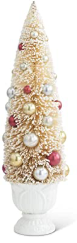 Cream Bottle Brush Trees w/Red Silver and Gold in Urns #3