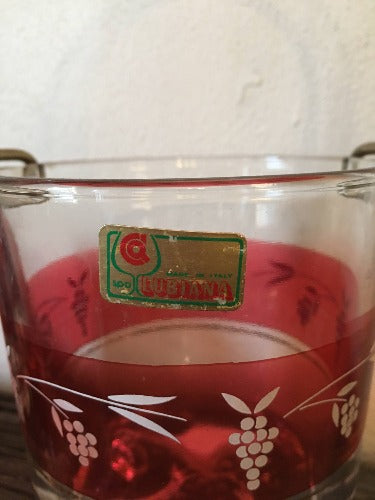 Vintage Ruby Glass Ice Bucket and Cup Set - Spa Lubiana Italy sticker