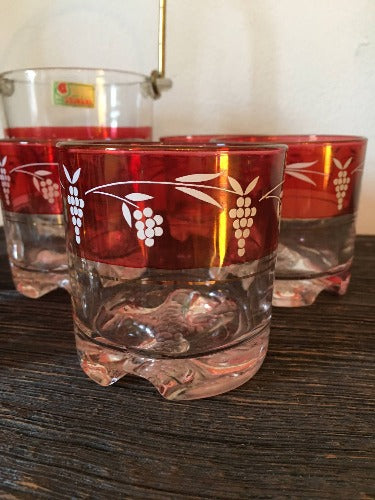 Vintage Ruby Glass Ice Bucket and Cup Set - Spa Lubiana Italy glass close up
