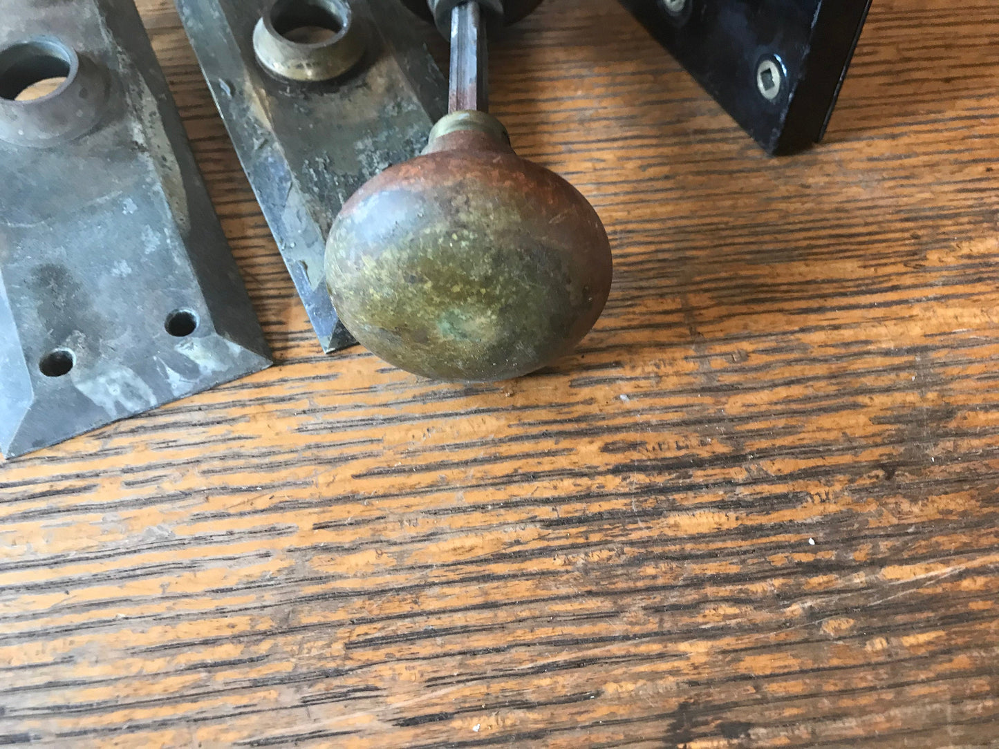 Brass Interior Russwin Mortise Lock, Knob, and Door Plate Set