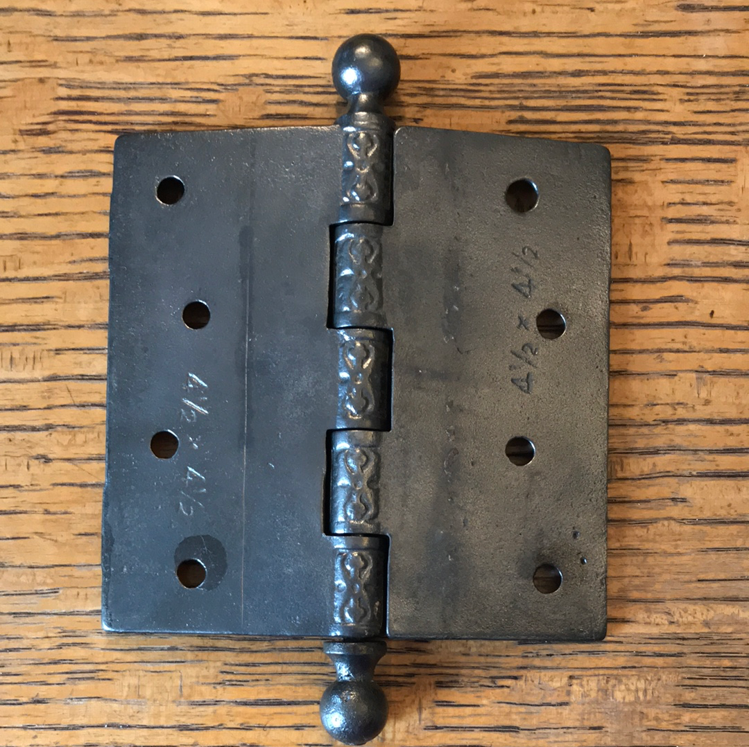 Antique Decorative Cast Iron Ball Tip Door Hinge - 4½" x 4½"