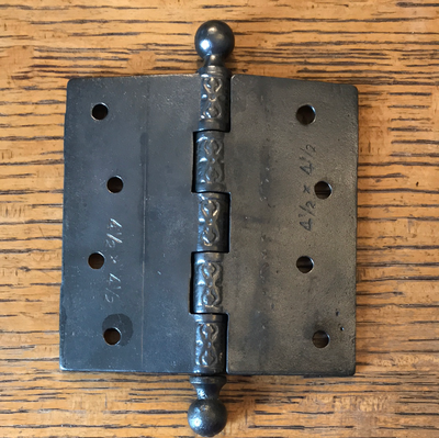 Antique Decorative Cast Iron Ball Tip Door Hinge - 4½" x 4½"