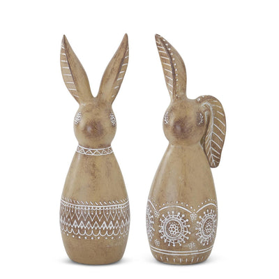 Tan Resin White Carved Bunnies