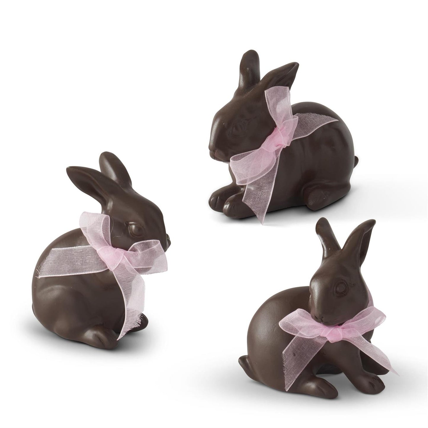 Assorted Resin Chocolate Easter Bunnies with Pink Bows (3 Styles)