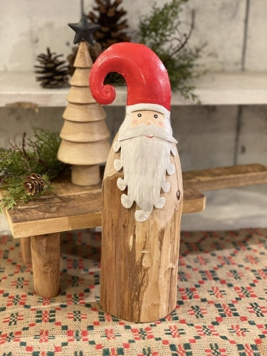 Wooden Santa With Metal Hat & Beard