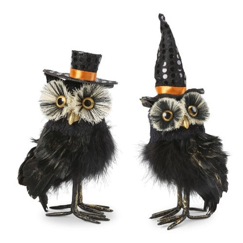 Black Feather Owls With Hats (2 Styles)