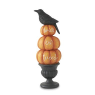 Resin TRICK OR TREAT Pumpkins on Black Urn With Crow