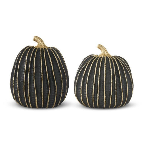 Black & Gold Stripe Resin Pumpkins (2 Sizes)