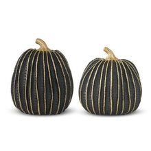 Load image into Gallery viewer, Black &amp; Gold Stripe Resin Pumpkins (2 Sizes)
