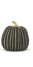 Load image into Gallery viewer, Black &amp; Gold Stripe Resin Pumpkins (2 Sizes)
