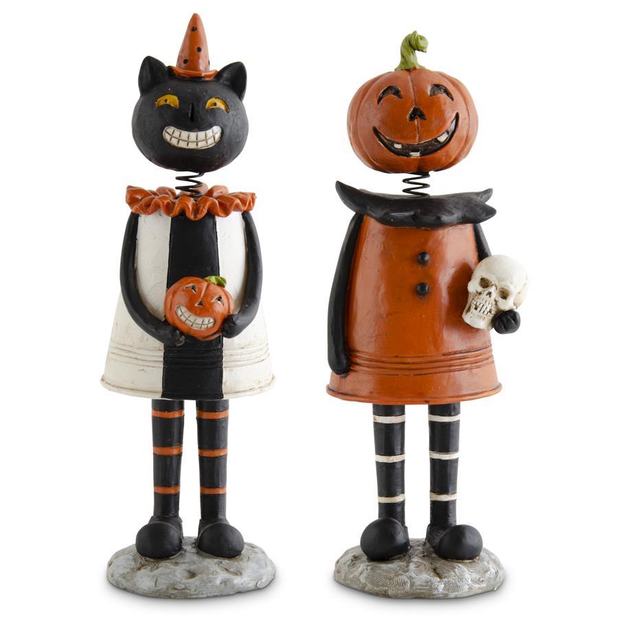 Assorted Resin Black Cat & Pumpkin Girl Bobble Heads (2 Styles)