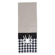 Black Halloween Table Runner w/ White Embroidered Spider & Plaid