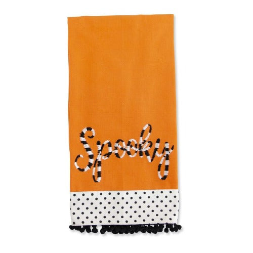 Orange Halloween Towel w/Black & White Embroidered SPOOKY