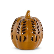 Brown Ceramic LED Cutout Pumpkin With Timer