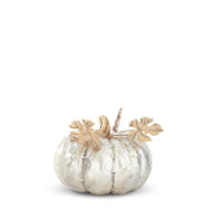 Silver Resin Pumpkin With Metal Leaves