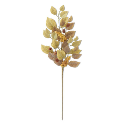 Green Birch Leaves Stem w/Mustard Spikes