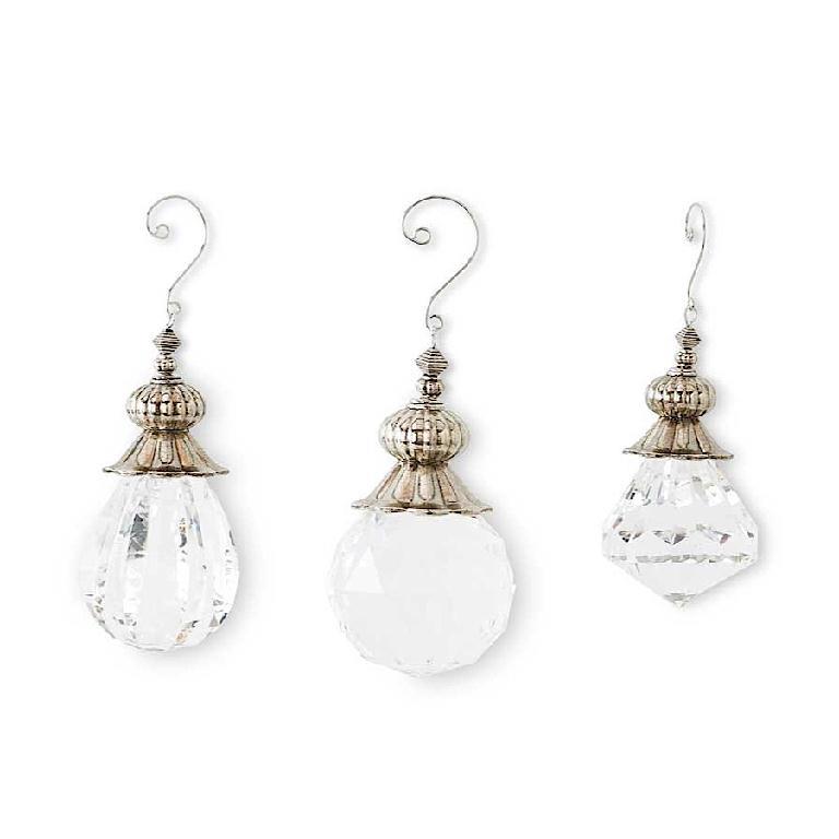 Assorted Faceted Crystal Ornaments Silver Top