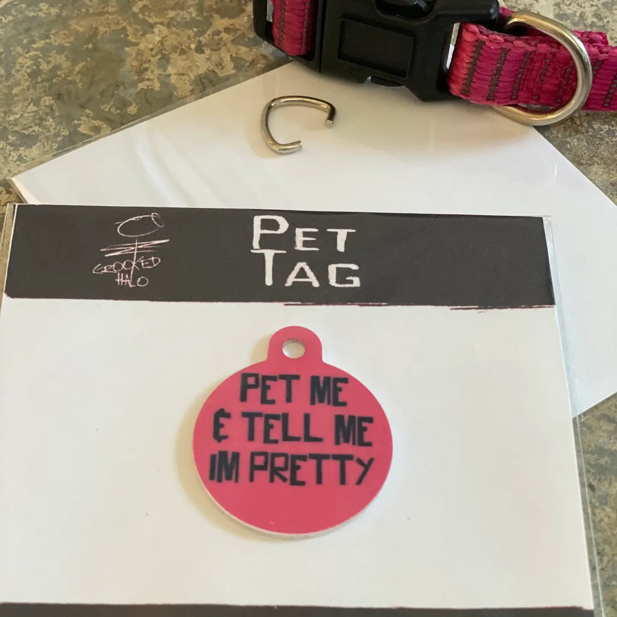 "Pet Me and Tell Me Im Pretty" Metal Pet Tag Charm